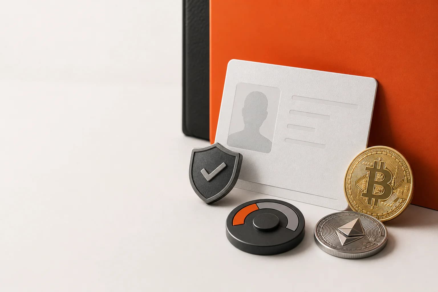 Identity verification card, security shield and crypto coins